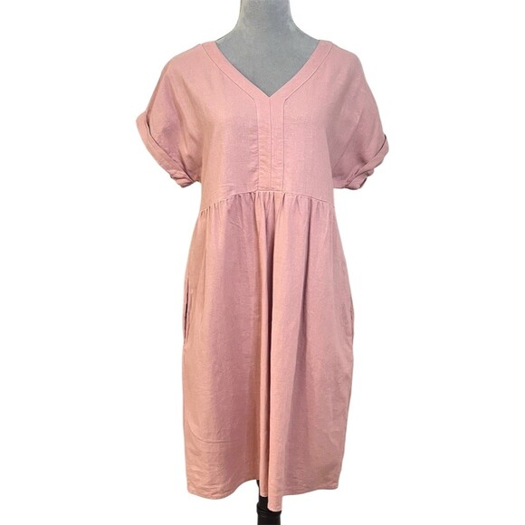 Briggs Dresses & Skirts - Women’s Linen Blend Midi Shift Dress M Pink V-Neck Pockets Spring Summer Beach